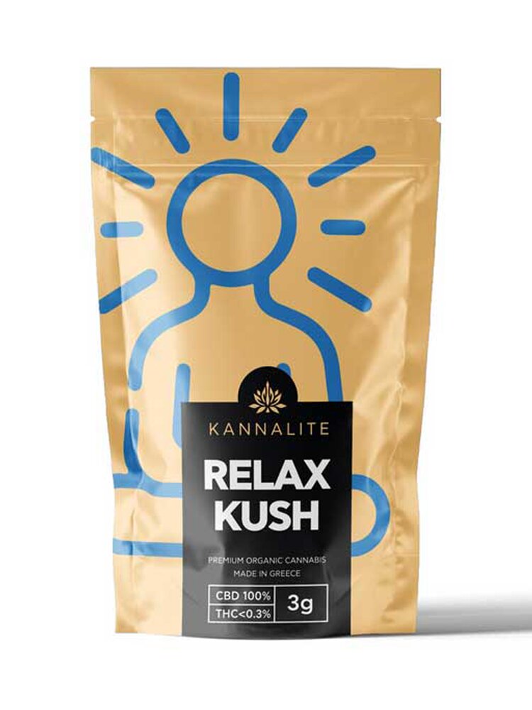 Relax Kush (CBD 14%-CBG 0.45%-CBC 0.35%-CBDV 0.065%-CBT 0.149%-THC<0.3%) Ελληνικοί Βιολογικοί Ανθοί 3gr Kannabio