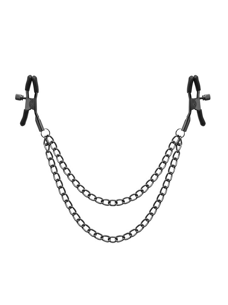 BegMe Red Edition Nipple Clamps with Chain Black by DreamLove