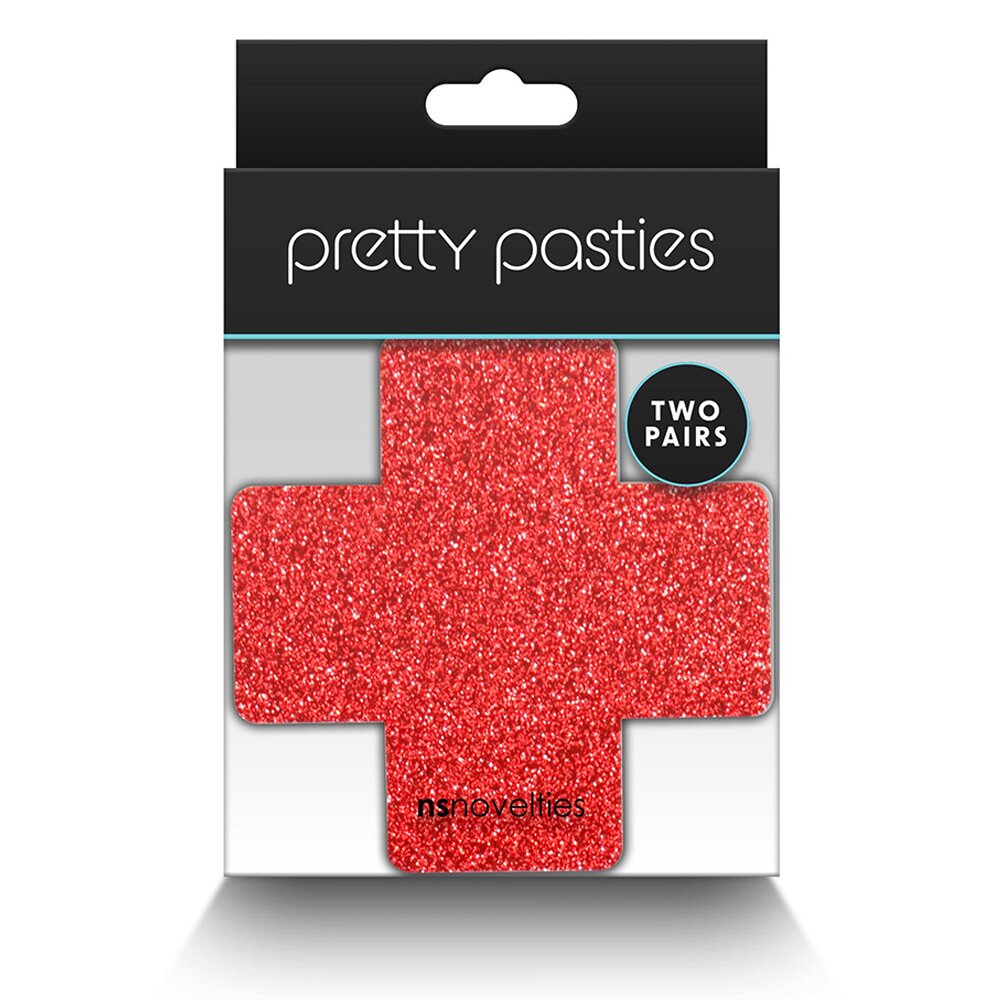 Cross Glitter Glow Red & Grey (2 Pairs) Pretty Pasties NS Novelties