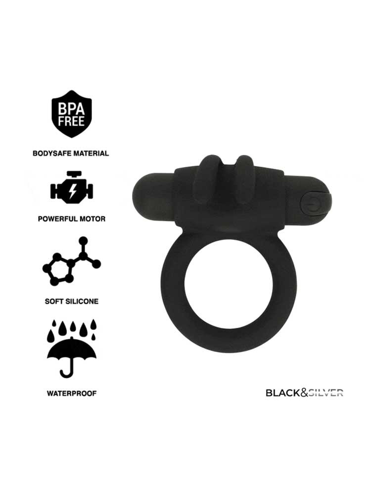Agron Vibrating Cock Ring 2.0 Black & Silver DreamLove
