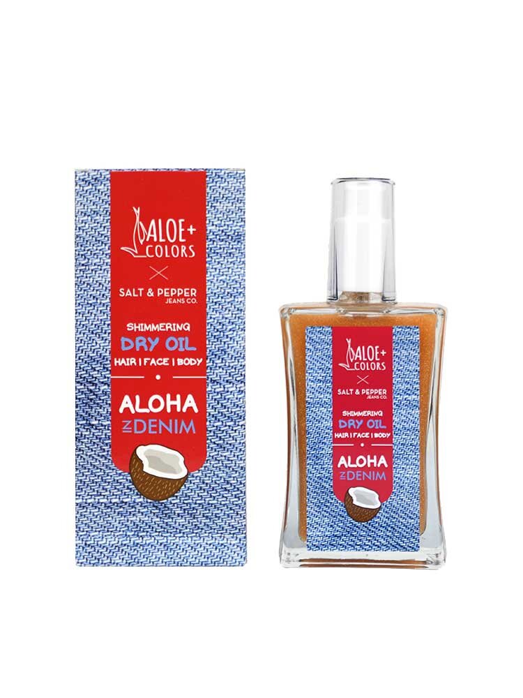 Shimmering Dry Oil (Hair, Face, Body) Salt & Pepper Aloha in Denim 100ml by Aloe+Colors