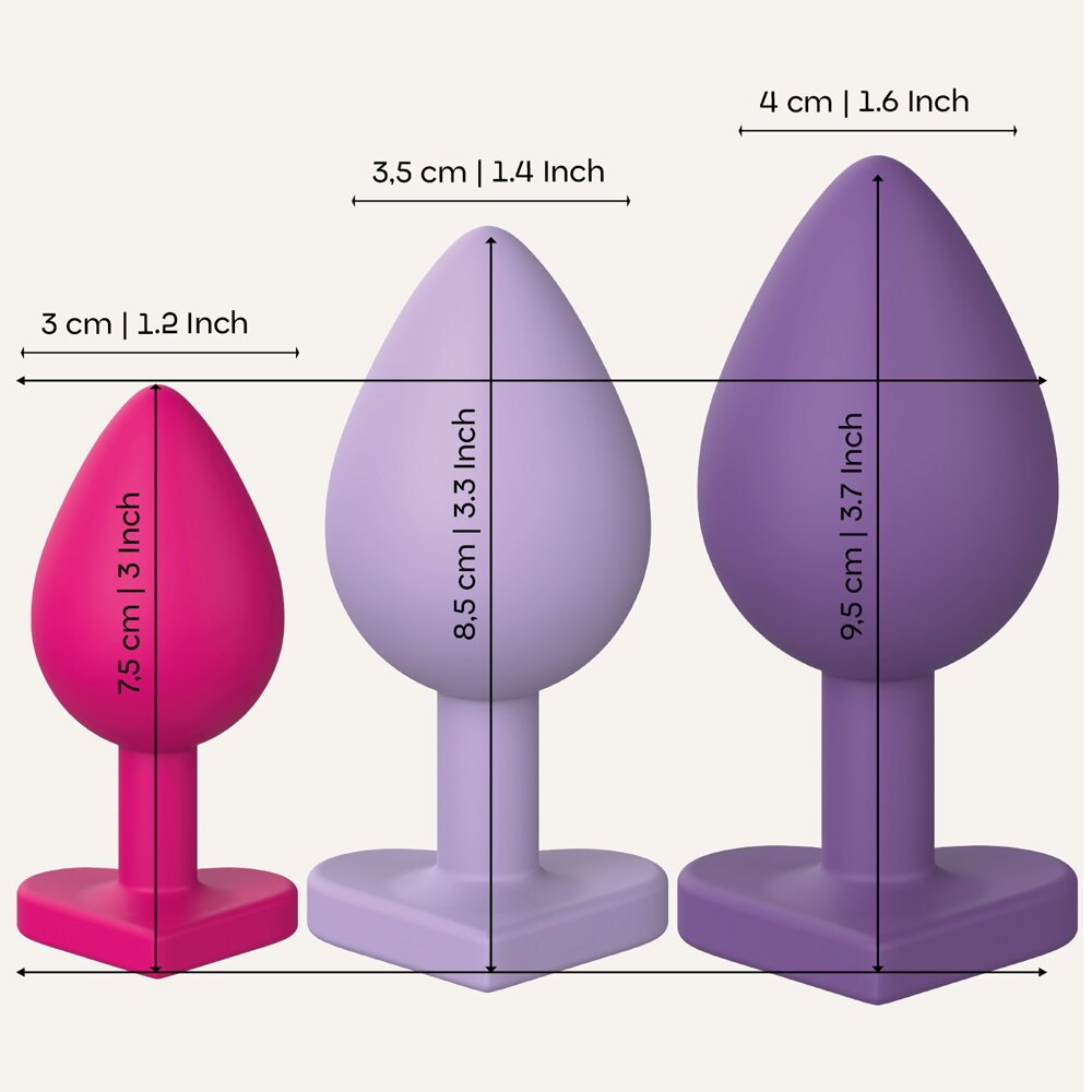 3.4cm Ø Heart Anal Silicone Plug Set Love Signal Dream Toys