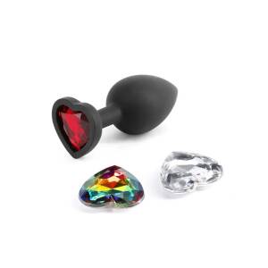 Glams Xchange Black Silicone Butt Plug Small with 3 Heart Gems NS Novelties