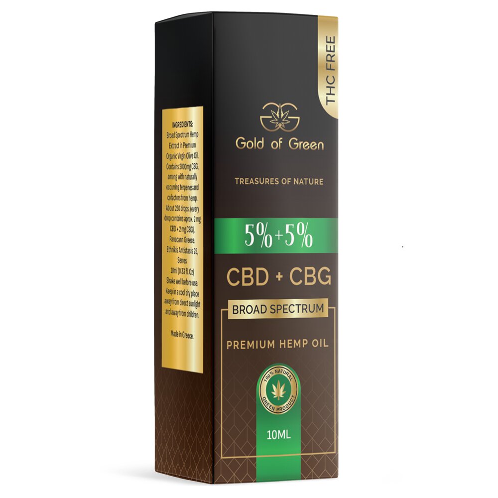 CBD 5%+ CBG 5% Premium Hemp Oil (CBD 500mg + CBG 500mg) 10ml Gold of Green