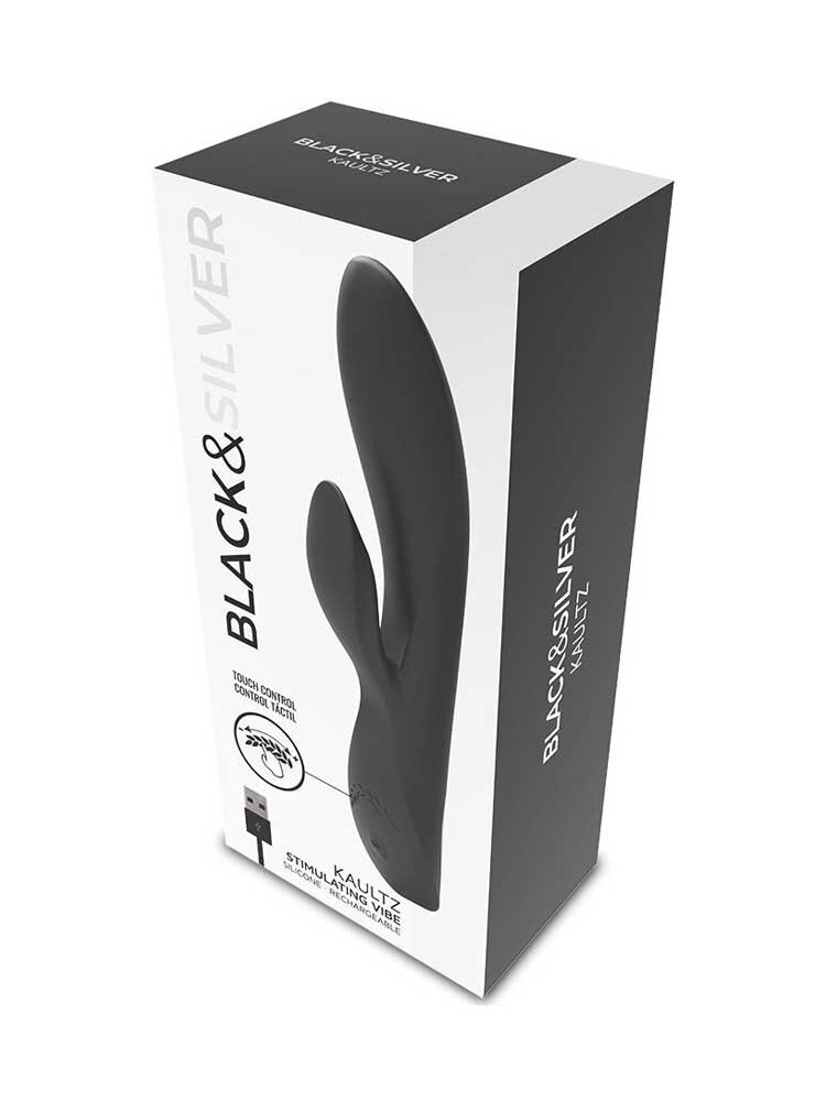 20.4cm Kaultz Touch Control Rabbit Vibrator Black & Silver DreamLove