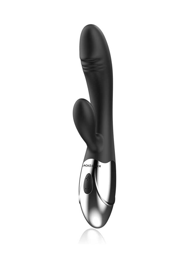 20.0cm Kaleb Silicone Rabbit Vibrator Black & Silver DreamLove