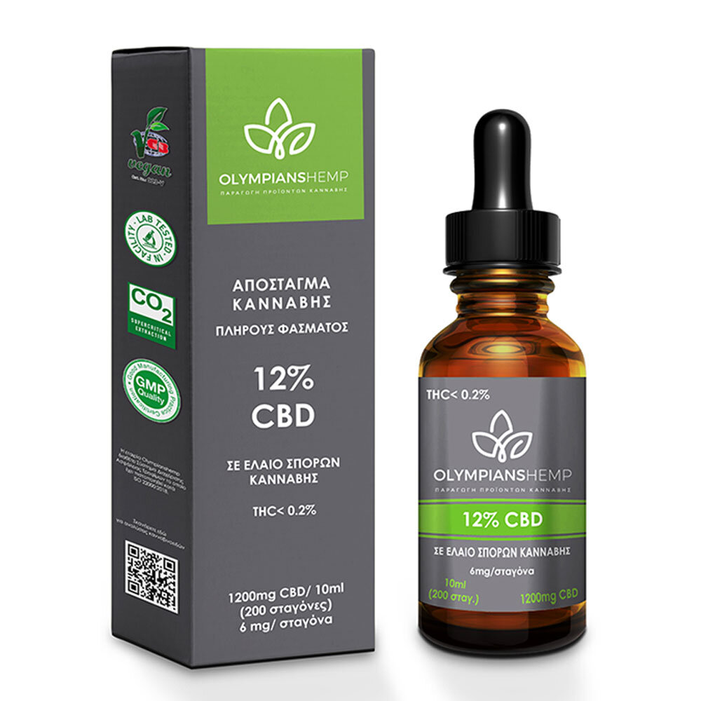 CBD 12% Απόσταγμα κανναβιδιόλης ευρέως φάσματος (1200mg CBD ) 10ml Olympians Hemp