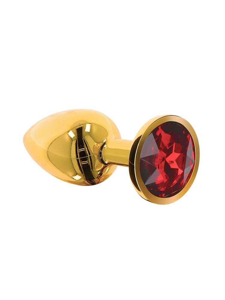 4.0cm Ø Large Gold Butt Plug with Diamond Red Jewel 9.5cm Taboom