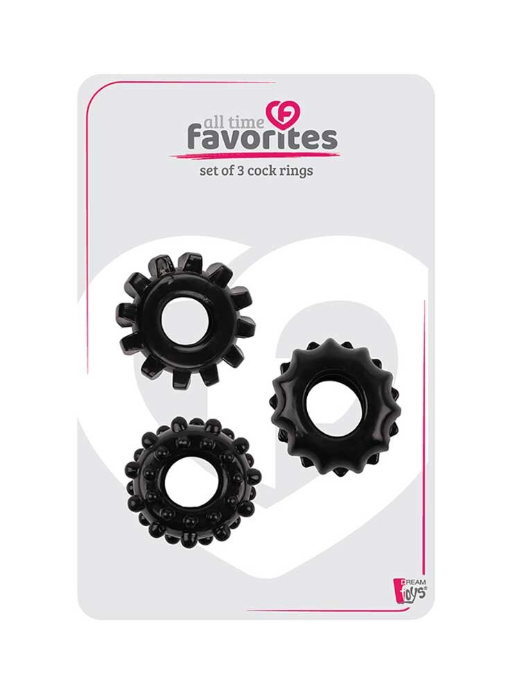 Set of 3 Cock Rings Black by Dream Toys