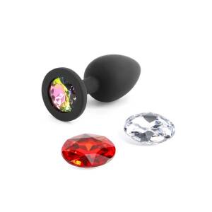 Glams Xchange Black Silicone Butt Plug Small with 3 Round Gems NS Novelties