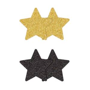 Star Glitter Glow Black & Gold (2 Pairs) Pretty Pasties NS Novelties