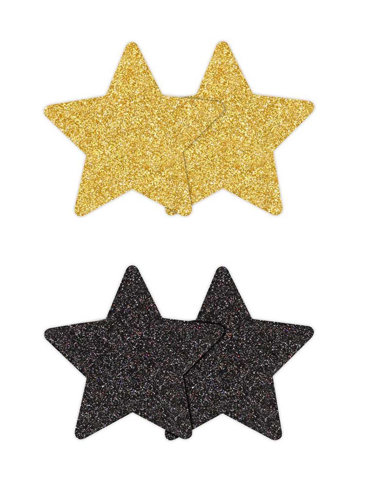 Star Glitter Glow Black & Gold (2 Pairs) Pretty Pasties NS Novelties