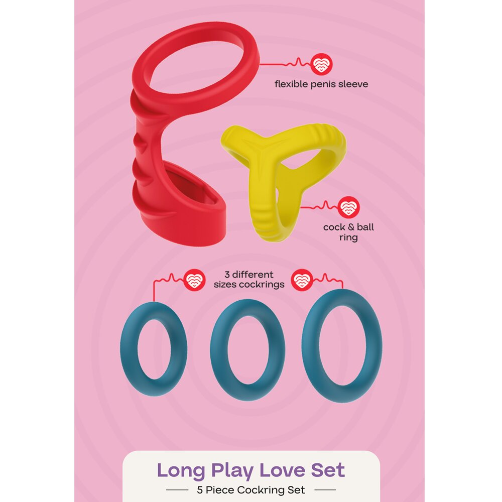 Long Play Love Set (5 Piece Silicone Cock Ring Set) Dream Toys