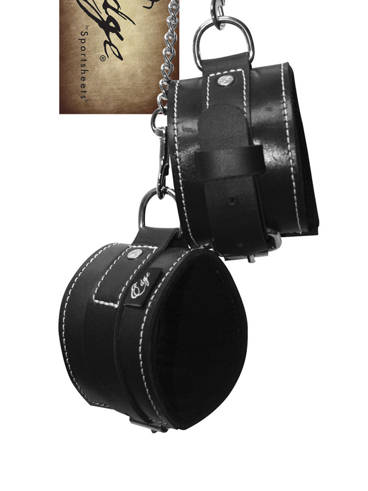 Edge Lined Leather Hand Restraints by Sportsheets