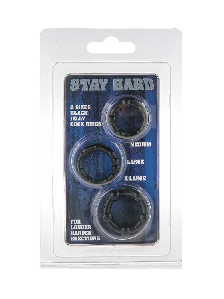 Stay Hard Cock Rings Black (3 set) by Seven Creations