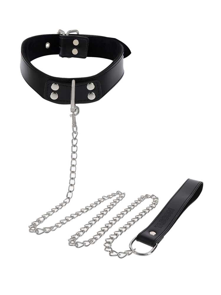 Elegant D-Ring Collar & Chain LEash Black Taboom