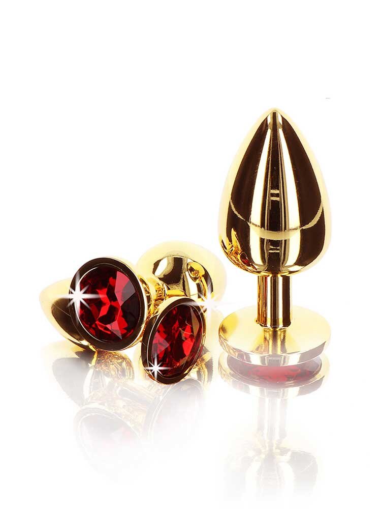 Gold Butt Plug with Diamond Red Jewel Small Taboom