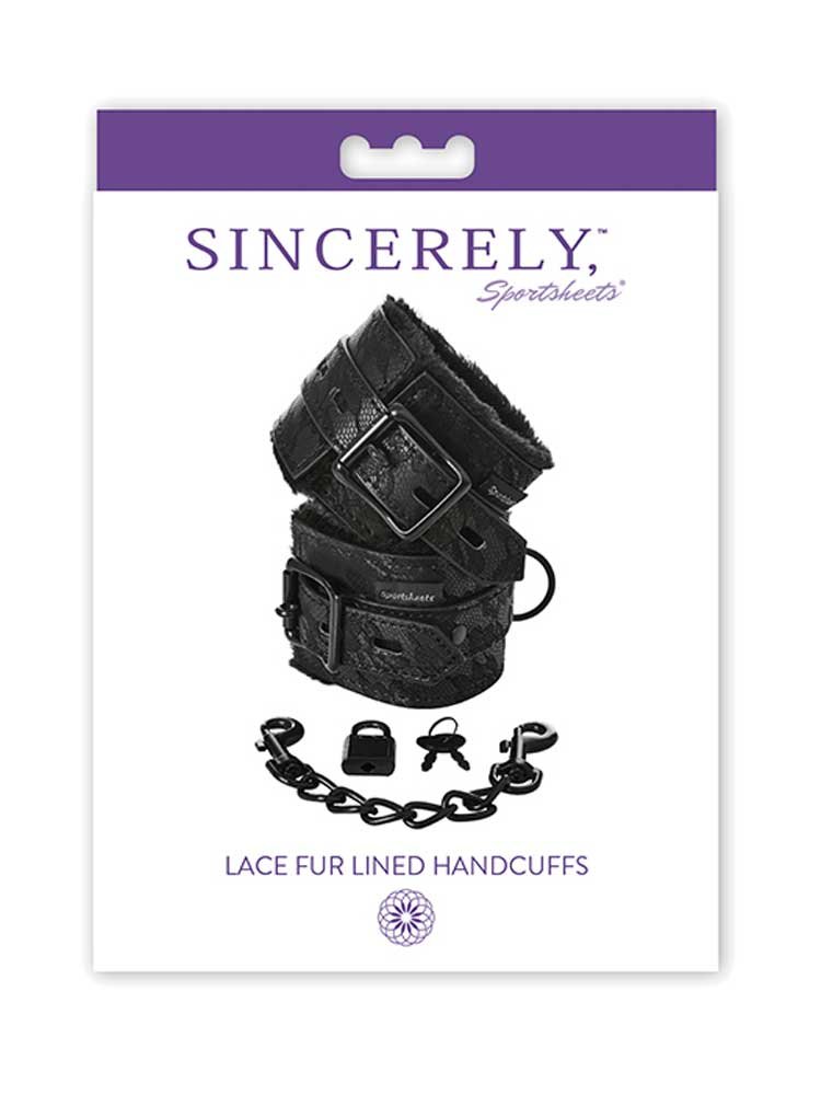 Sincerely Lace Fur Lined Hand Cuffs by Sportsheets