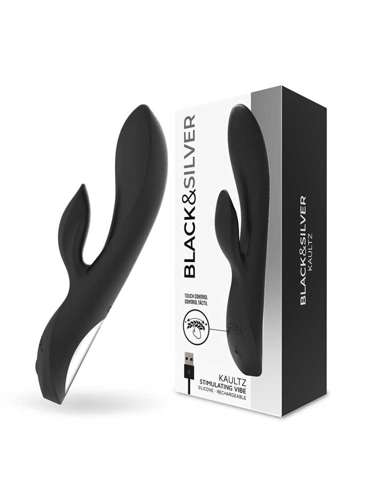 20.4cm Kaultz Touch Control Rabbit Vibrator Black & Silver DreamLove