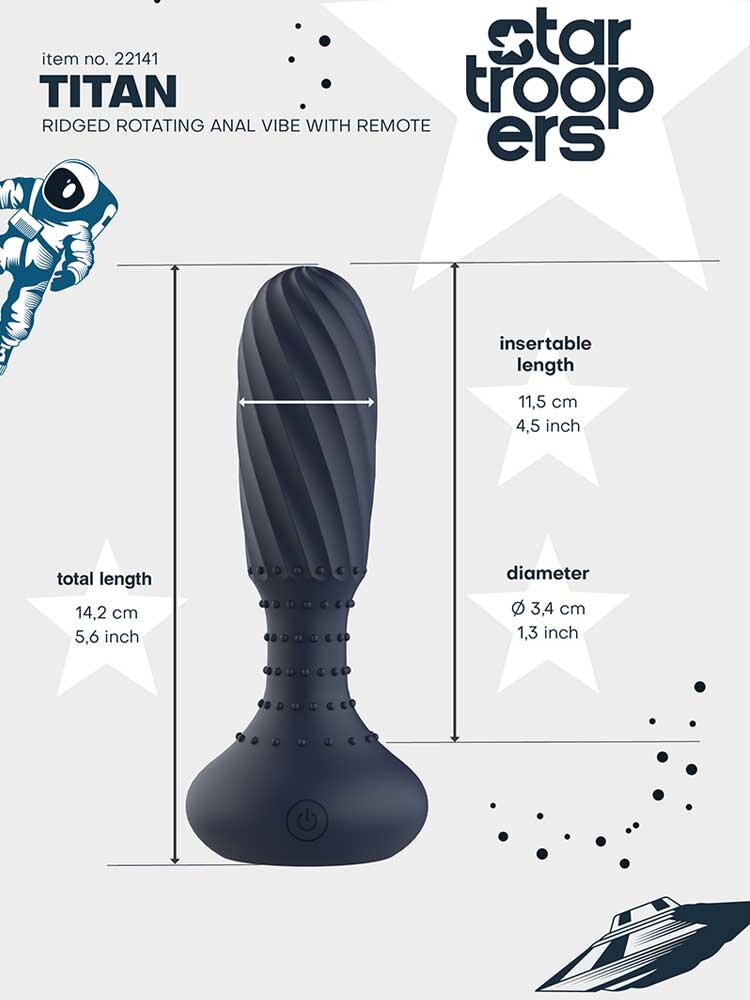 3.4cm Ø Titan Vibrating Anal Butt Plug Startroopers Black 14.2cm Dream Toys