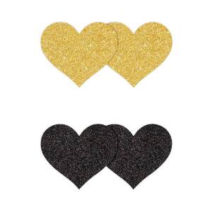 Heart Glitter Glow Black & Gold (2 Pairs) Pretty Pasties NS Novelties