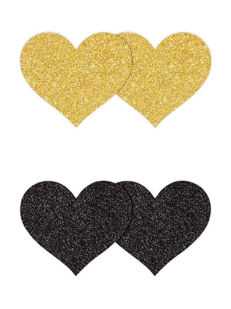 Heart Glitter Glow Black & Gold (2 Pairs) Pretty Pasties NS Novelties