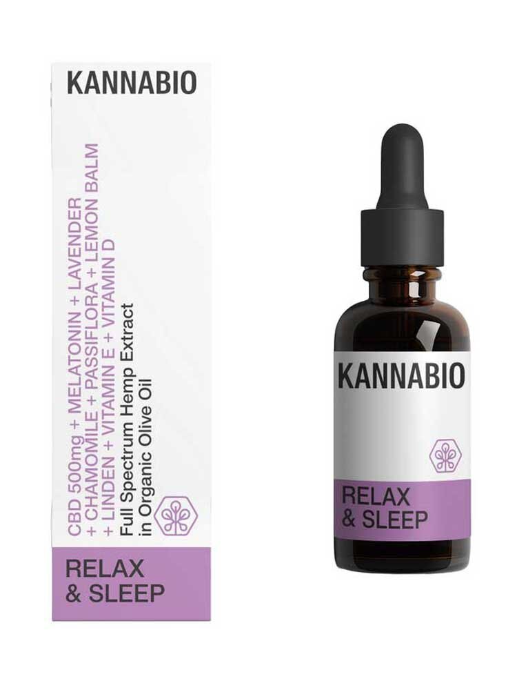 Relax & Sleep CBD 500mg + Melatonin + Lavender + Chamomile + Passiflora + VitaminE & D (10ml) Kannabio