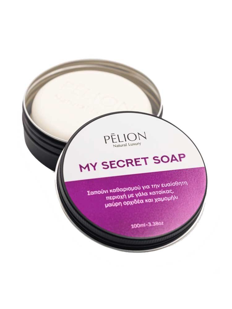 My Secret Soap σαπούνι καθαρισμού για την ευαίσθητη περιοχή με μαύρη ορχιδέα και χαμομήλι 100ml P for Pelion