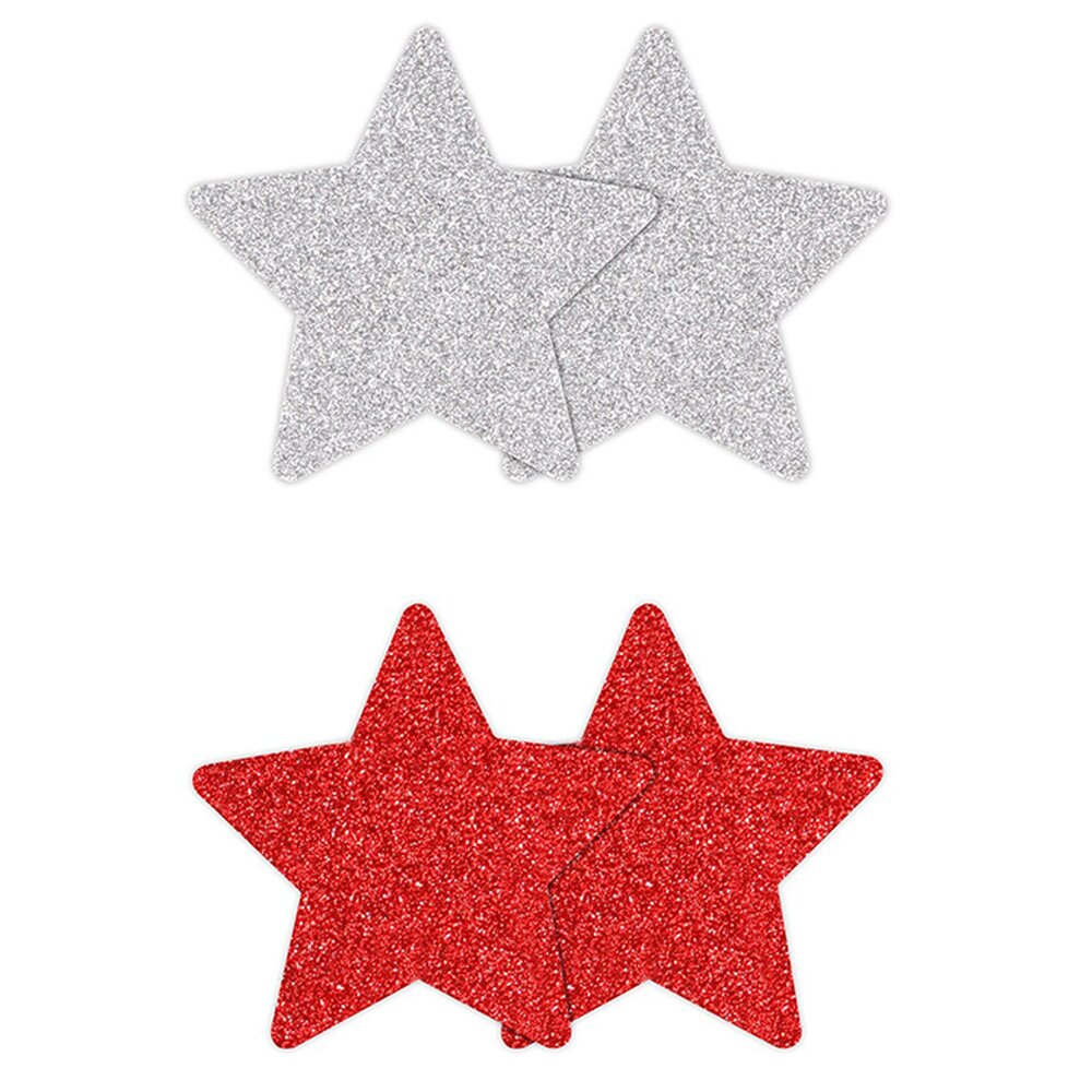 Star Glitter Glow Red & Grey (2 Pairs) Pretty Pasties NS Novelties