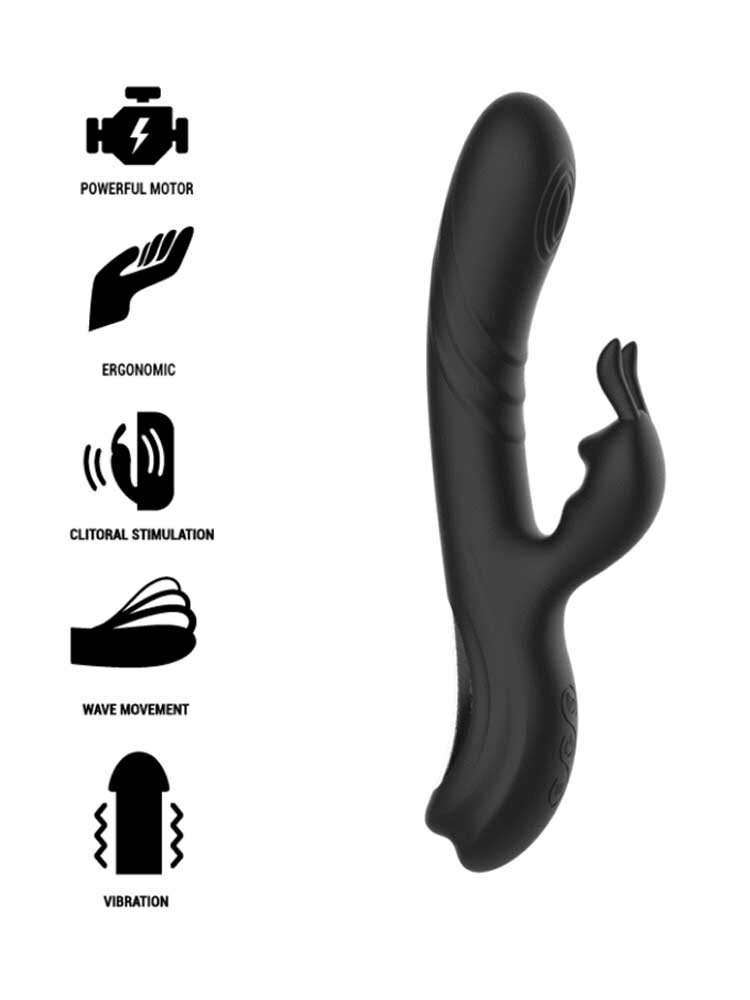 22.0cm Jamie Silicone Rabbit Stimulator Black & Silver DreamLove