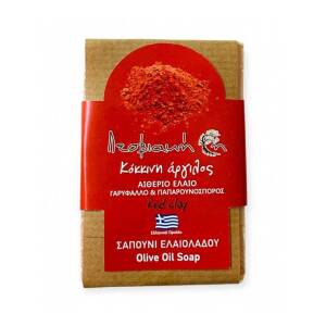 Σαπούνι ελαιολάδου με κόκκινη άργιλο & αιθέριο έλαιο γαρυφαλλο 100gr Λεσβιακή Γη