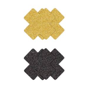 Cross Glitter Glow Black & Gold (2 Pairs) Pretty Pasties NS Novelties