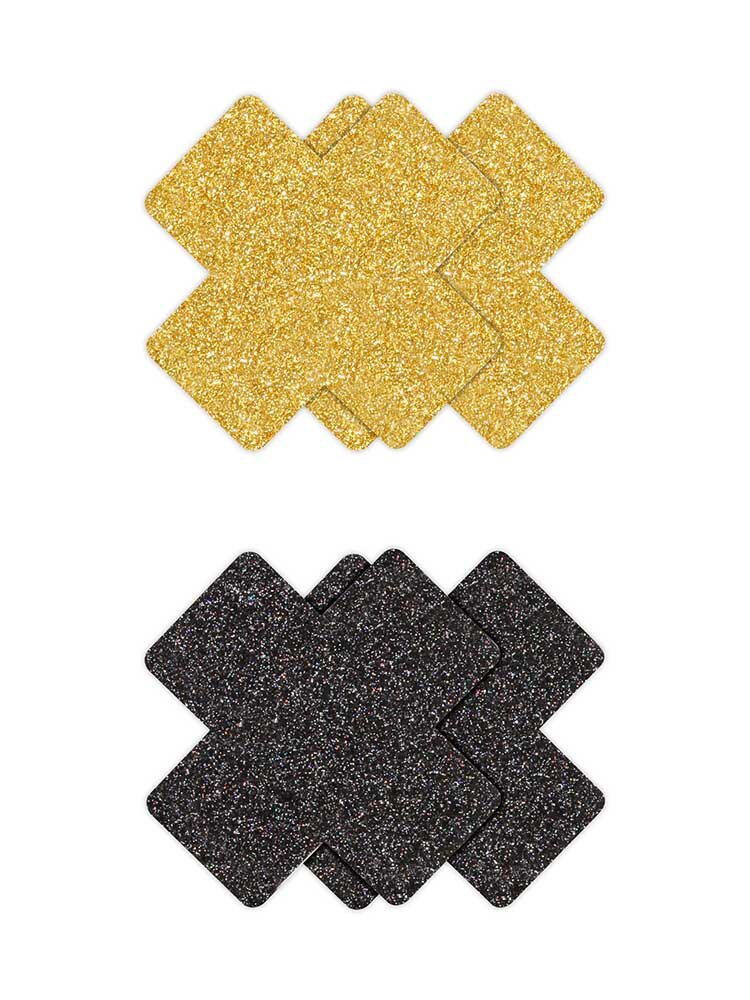 Cross Glitter Glow Black & Gold (2 Pairs) Pretty Pasties NS Novelties