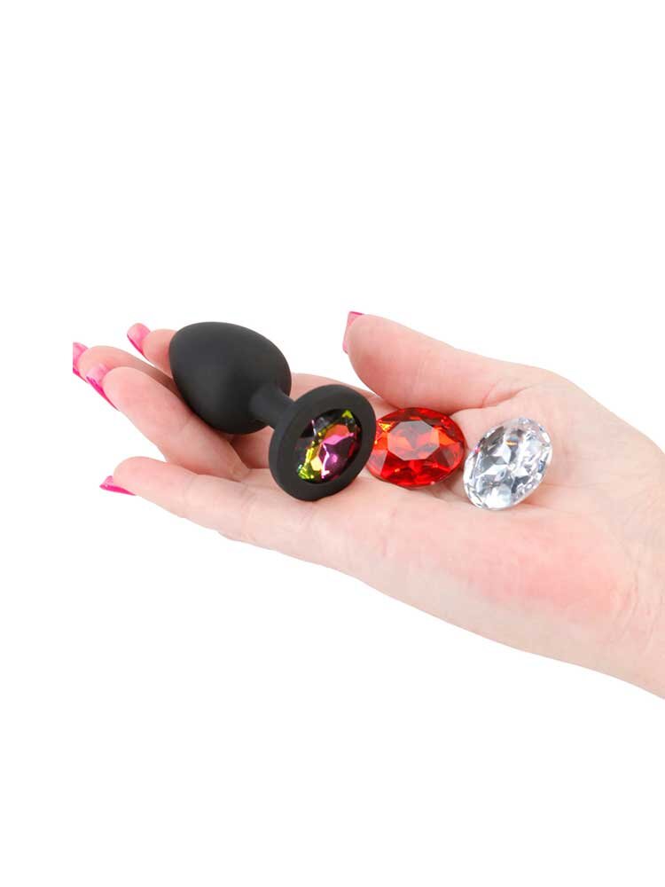 Glams Xchange Black Silicone Butt Plug Small with 3 Round Gems NS Novelties