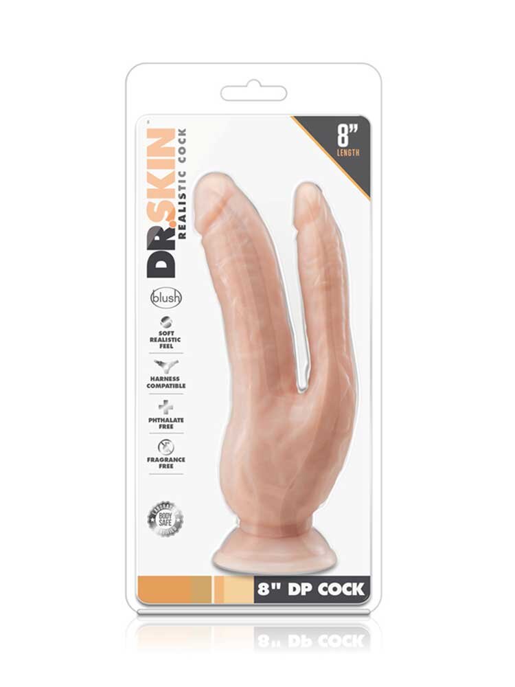 20.0cm Double Penetration Cock Dr Skin Vanilla Blush Novelties