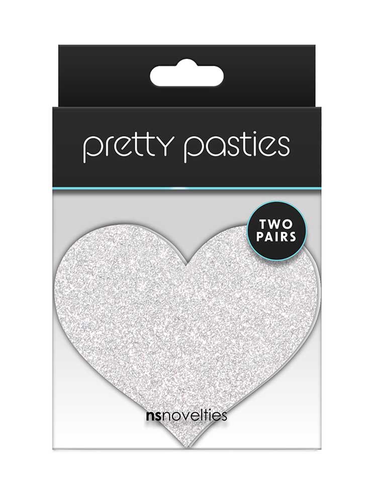 Hearts Glitter Glow Red & Silver (2 Pairs) Pretty Pasties NS Novelties