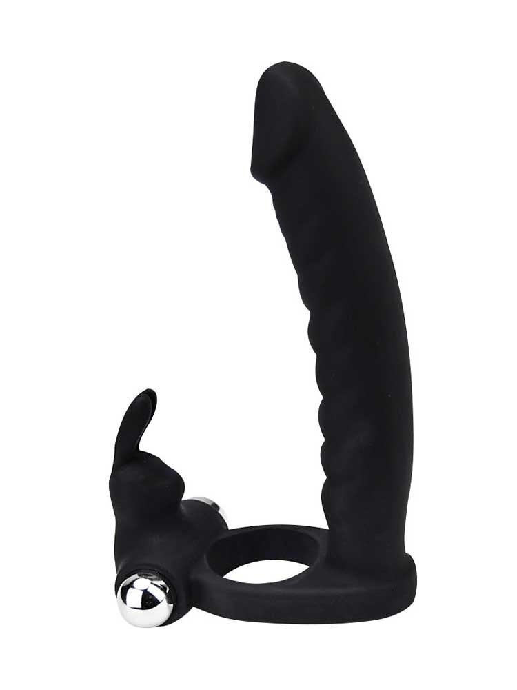 13.0cm Double Fun Vibrating Rabbit Double Penetrator Strap-On Black Loving Joy