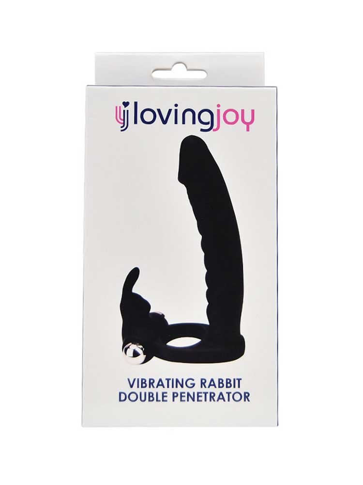 13.0cm Double Fun Vibrating Rabbit Double Penetrator Strap-On Black Loving Joy