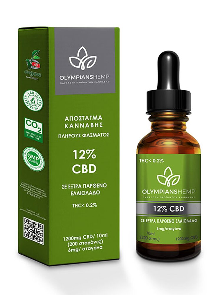 Απόσταγμα Κανναβιδιόλης 12% πλήρους φάσματος (1200mg - 200 σταγόνες) 10ml Olympians Hemp