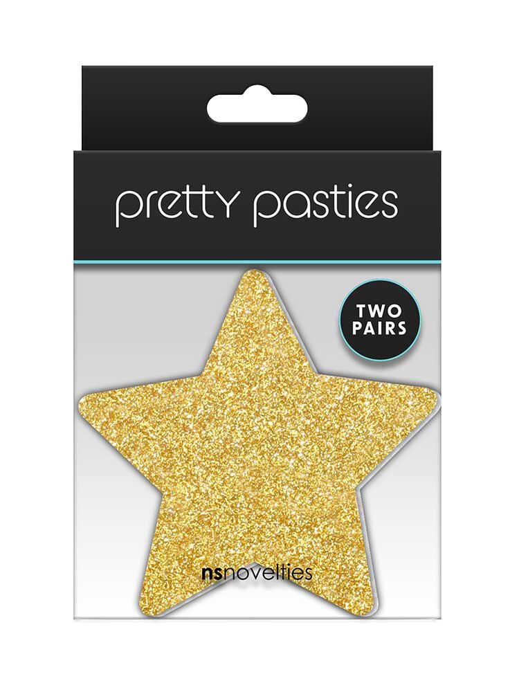 Star Glitter Glow Black & Gold (2 Pairs) Pretty Pasties NS Novelties