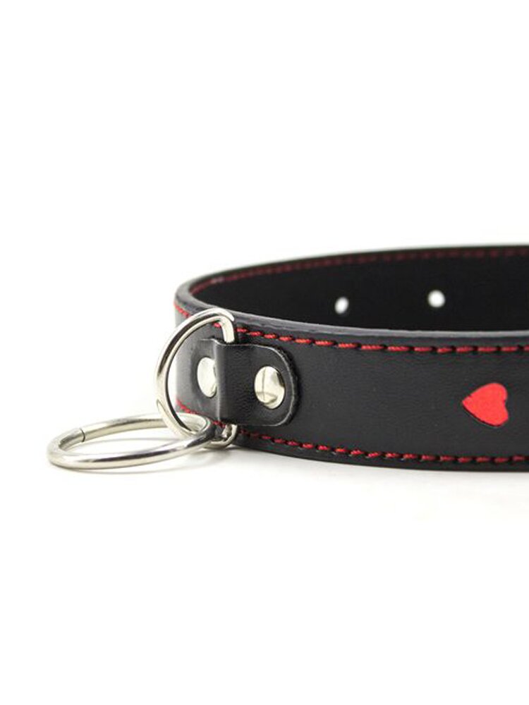 Bondage Collar with Red Hearts & Leash Toyz4Lovers