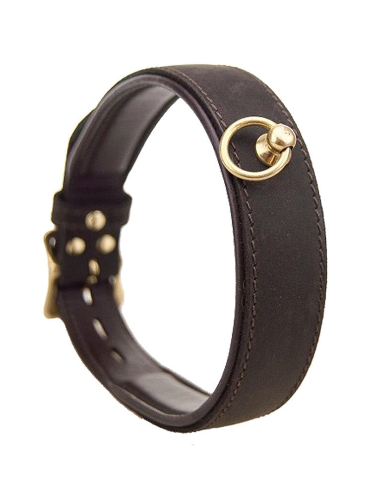 Nubuck Slim Leather Collar with Leash Brown by Loving Joy