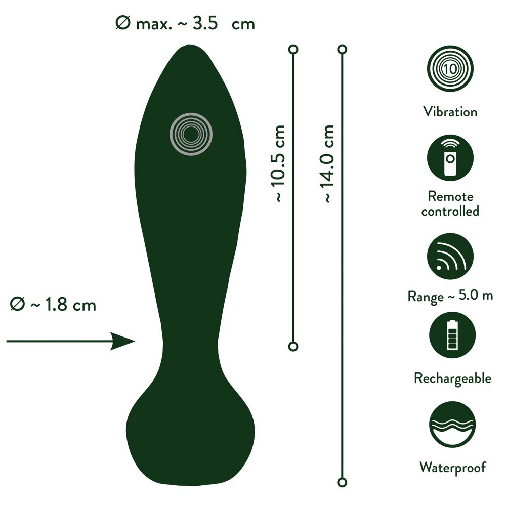 3.5cm Ø Luxurious RC Anal Plug Emerald Love 14cm Orion