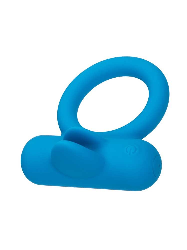 Rechargeable Silicone Double Trouble Couples Cock Ring Blue CalExotics