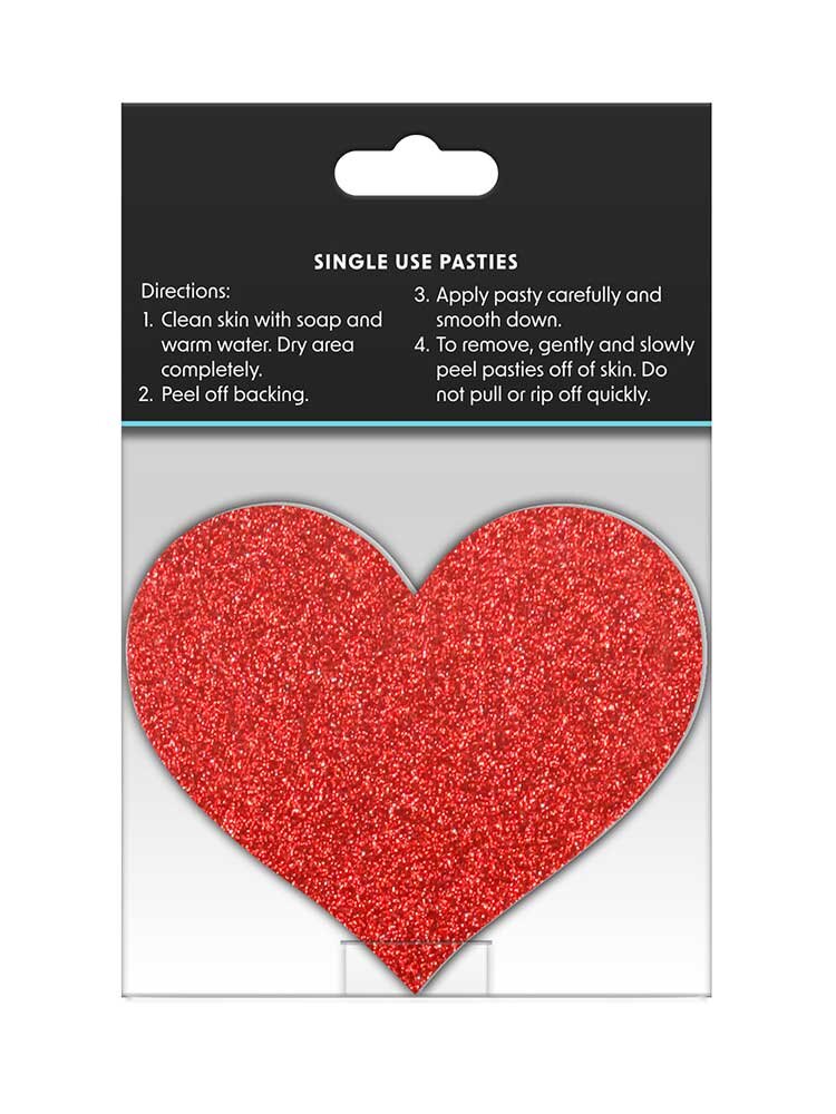 Hearts Glitter Glow Red & Silver (2 Pairs) Pretty Pasties NS Novelties