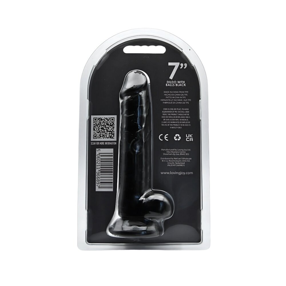 18.0cm Dildo with Balls Black Loving Joy