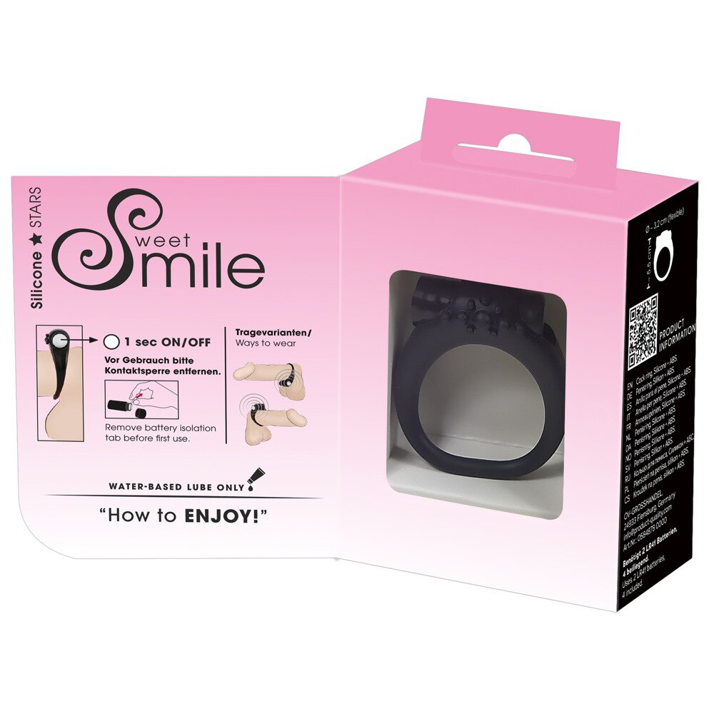 Silicone Vibrating Cock Ring Black Sweet Smile Orion
