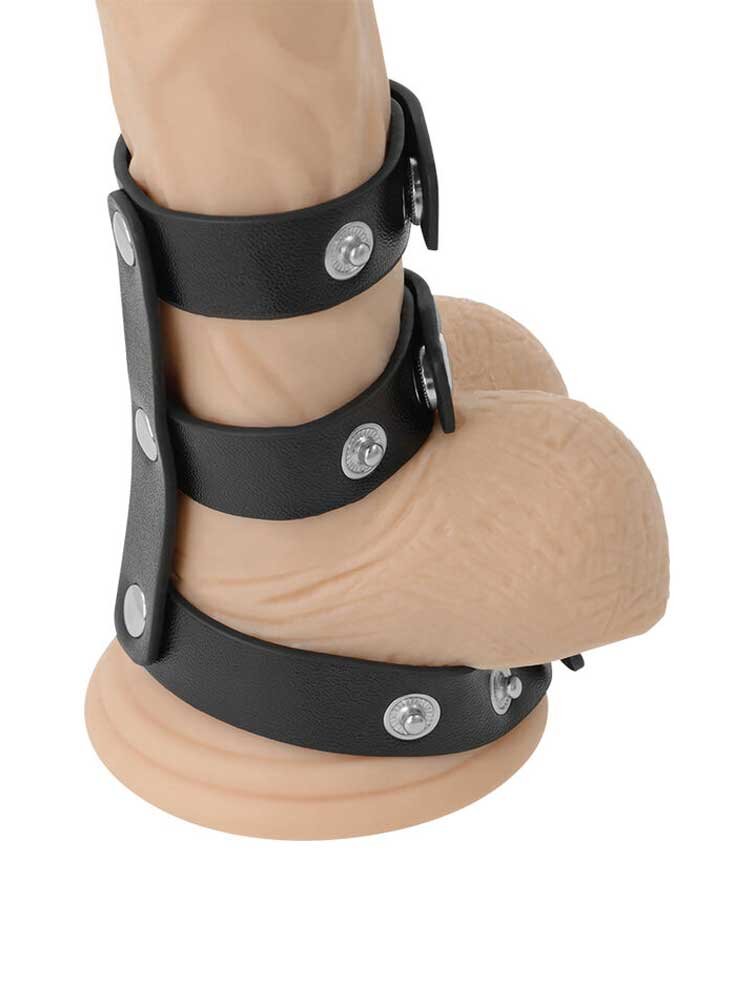 Darkness Adjustable Leather Double Penis & Testicle Ring Black DreamLove